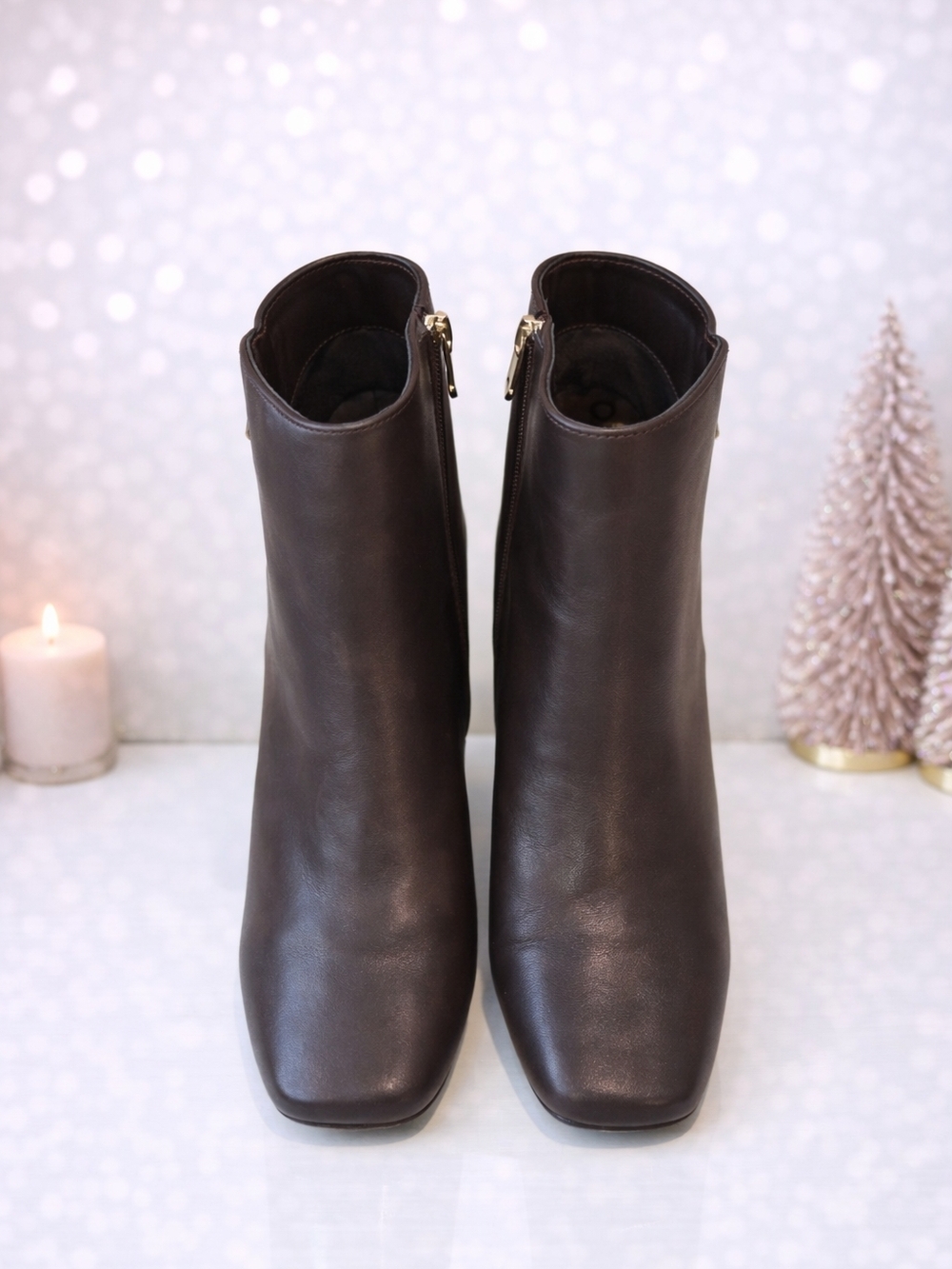 Jones New York Dark Brown Leather Ankle Boots with Side Zip